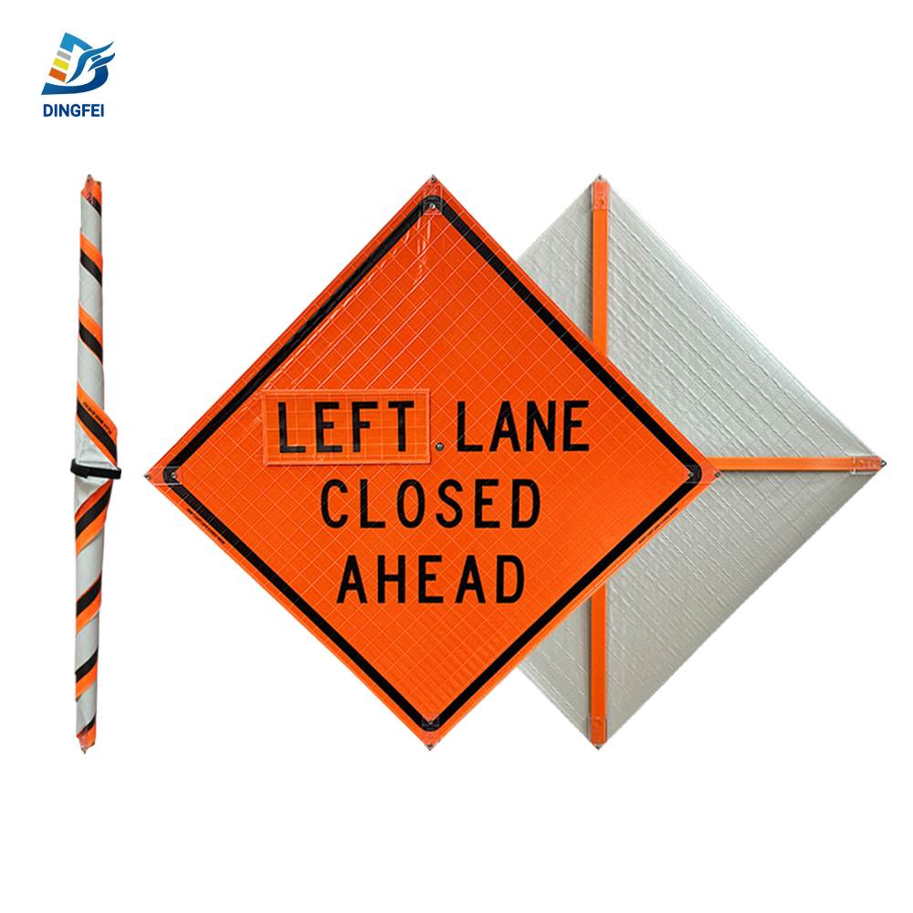 36 Inch Reflective Left Lane Closed Ahead Roll Up Traffic Sign - 